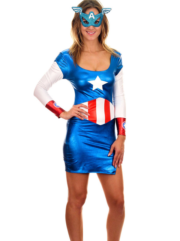 Miss Captain America Shiny Cosplay Costume Dress